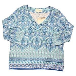 Cappagallo Blue Sea Glass Long Sleeve Blouse PL